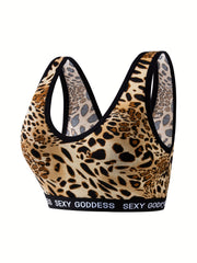 3pcs Leopard Wireless Bras Comfy & Breathable Stretch Bra Women's Lingerie