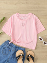 Girls Heart Hollow Short Sleeve T-shirt Summer Gift
