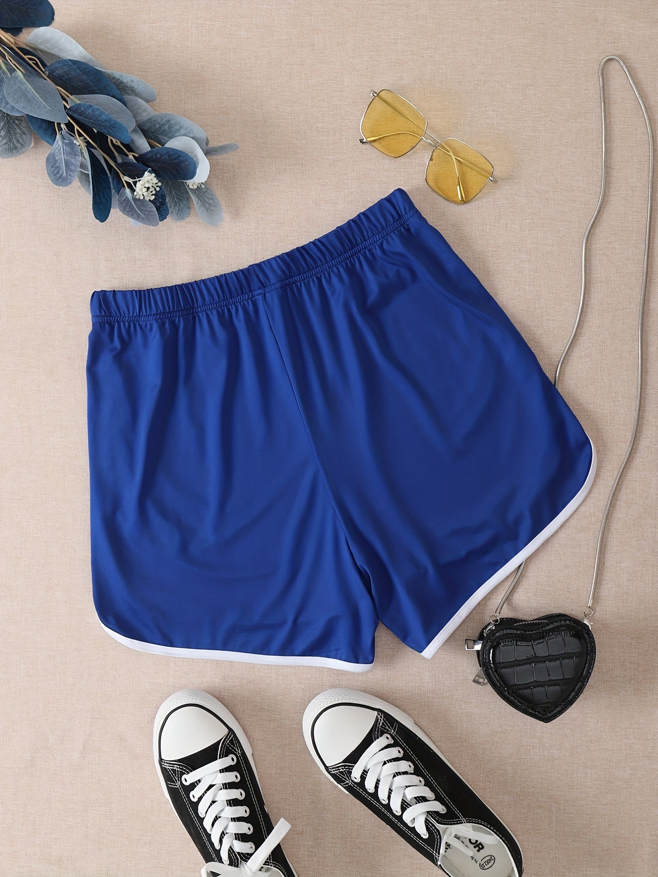 Elastic Waist Trim Shorts Casual Sporty Binding Shorts