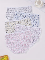 5 Pack Plus Size Panties Set Women's Plus Ditsy Floral Print Soft Briefs