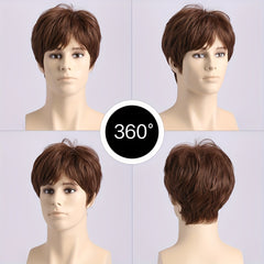 Men's Brown Short Curly Wig Daily Wear Headgear