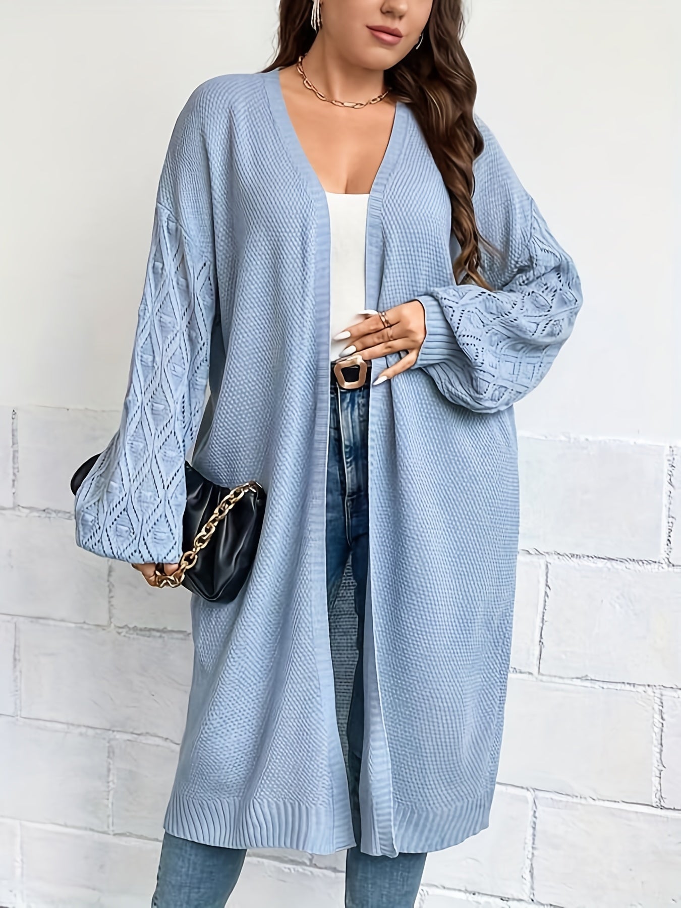 Women's Plus Size Knit Lantern Sleeve Cardigan