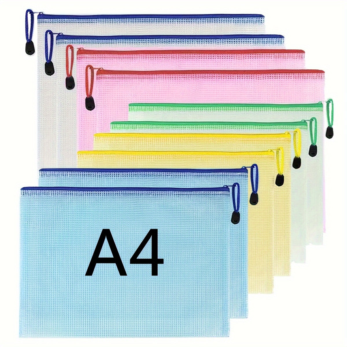 10pcs Grid Zipper File Bag Pen Bag Stationery Office Transparent Data Storage