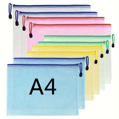 10pcs Grid Zipper File Bag Pen Bag Stationery Office Transparent Data Storage