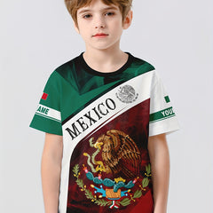 MEXICO Flag 3D Print Boy's Tees Short Sleeve Crew Neck Comfy T-shirt Kids Summer