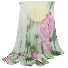 Chiffon Ink Lotus Print Thin Headwrap Large Shawl Summer Beach Towel