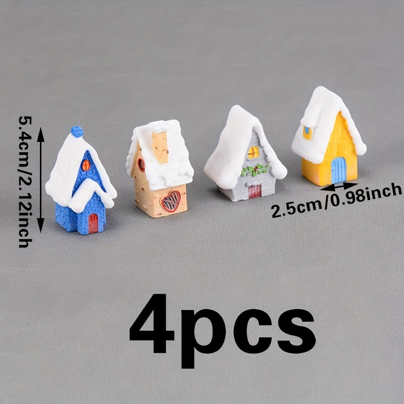 4pcs Mini Christmas Snow House Ornaments Micro Landscape Party Decoration