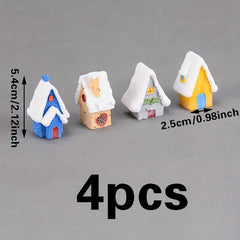 4pcs Mini Christmas Snow House Ornaments Micro Landscape Party Decoration
