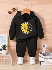 Sunflower Butterfly Print Baby Outfit Set for Fall Winter