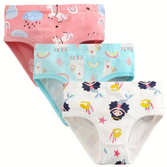 3pcs Girl's Triangle Panties Multiple Colors Elastic Waist Shorts