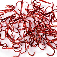 10pcs High Carbon Steel Treble Hooks Red Three claw Hooks Barbed Fishing Hooks