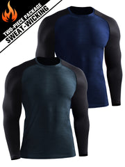 2 Pcs Men's Block Comfy Quick-drying Compression T-shirts for Fitness
