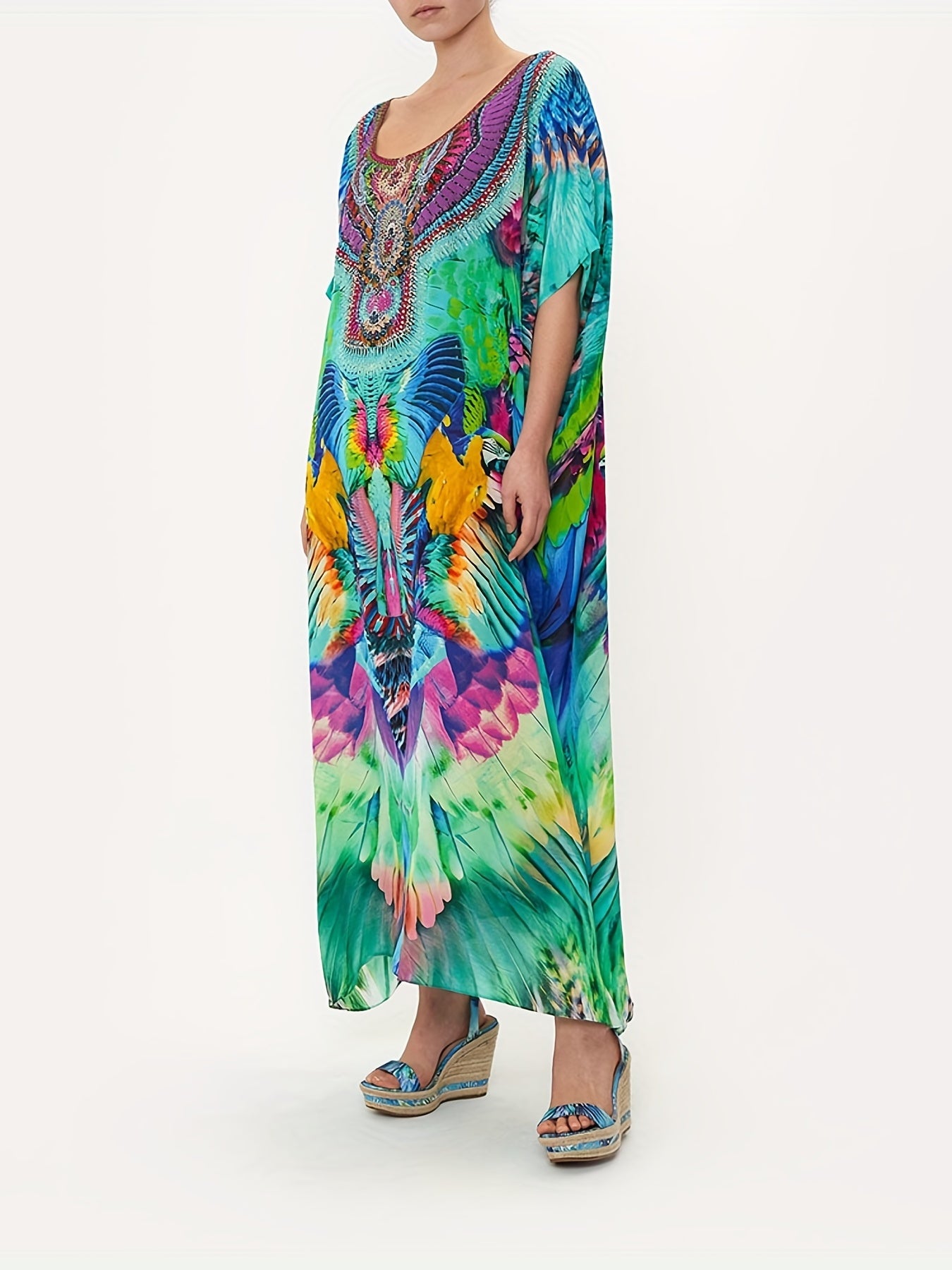 Parrot Print Maxi Cover Up Dress
