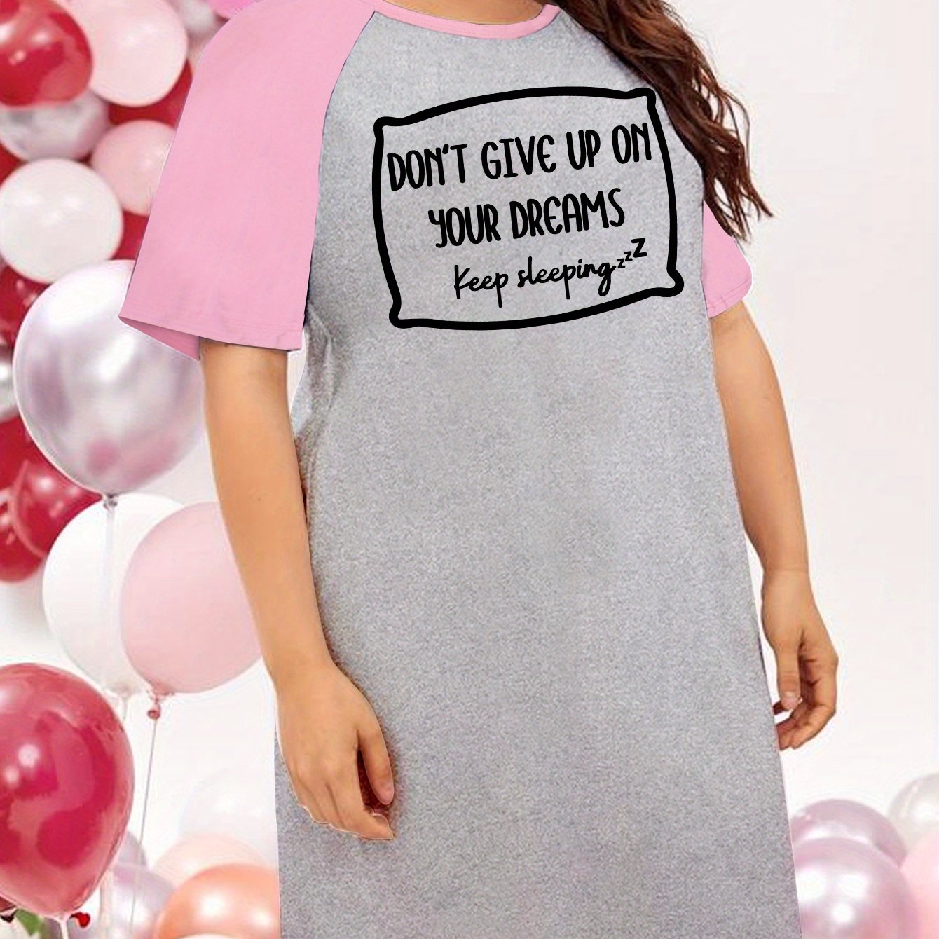 Nightdress Women's Plus Letter Graphic Raglan Short Sleeve