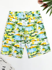 Men's Quick Dry Hawaiian Board Shorts - Cartoon Beach Pattern Swim Tr