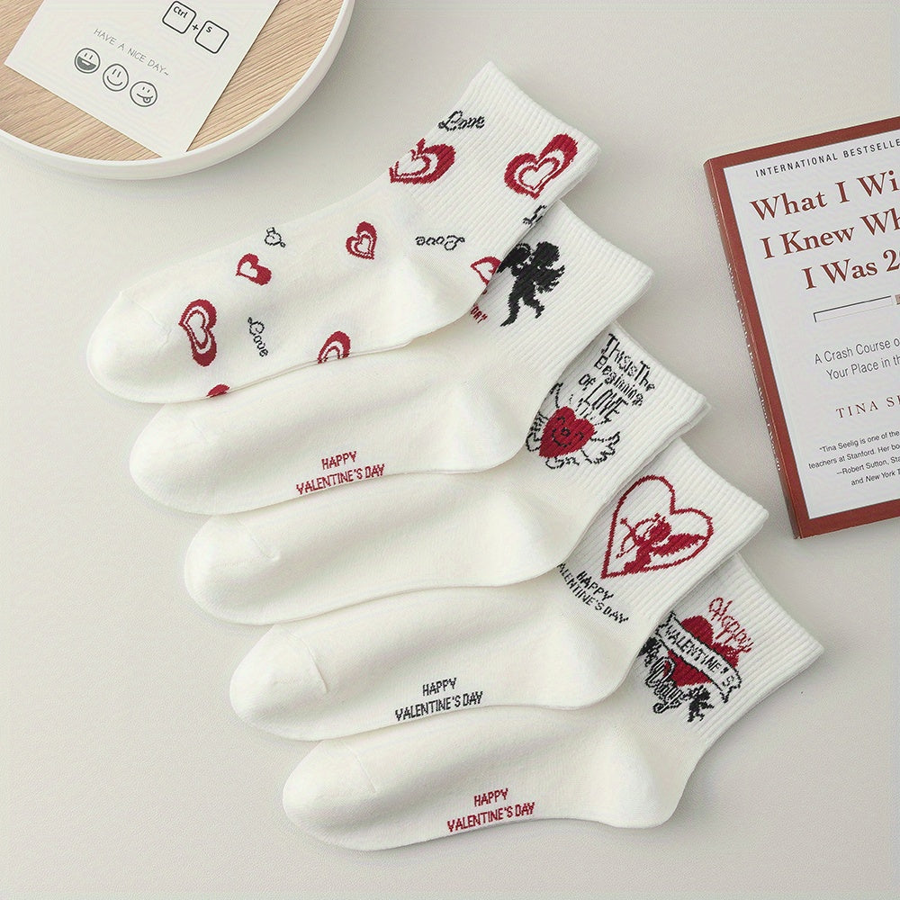 Girls Kids Heart Cupid Pattern Socks Cotton Crew Socks