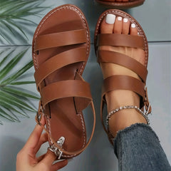 Women's Roman Flat Sandals Open Toe Ankle Strap Casual Beach Shoes
