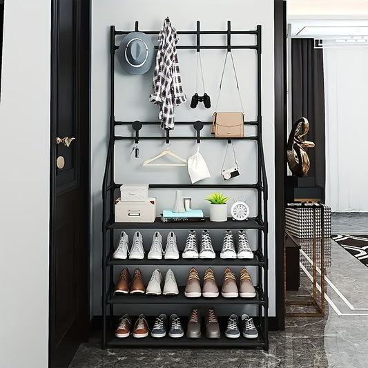 1pc Standing Coat Rack With 4 5 Layers Of Storage And 8 Double Hooks