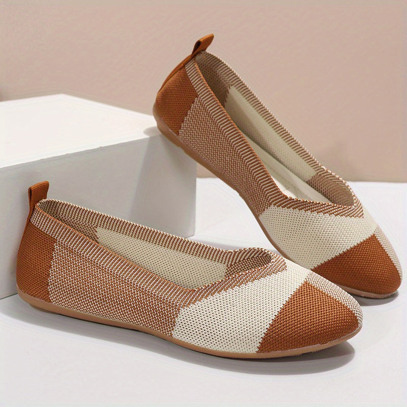 Women's Breathable Knit Flat Shoes Lightweight Slip On Shoes