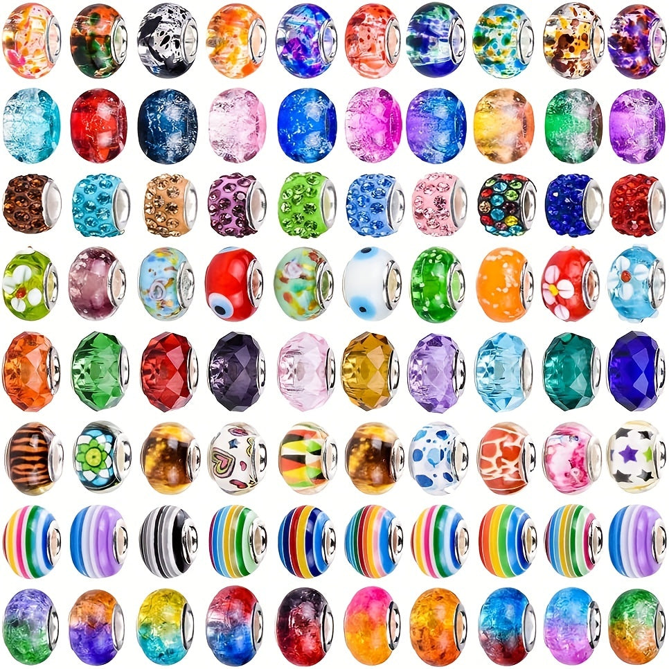 30 PCS Large Hole Glass Beads Mixed Spacer Beads With Rhinestones