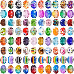 30 PCS Large Hole Glass Beads Mixed Spacer Beads With Rhinestones