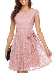 Floral Lace Bridesmaid Dress Short Sleeve Dress Wedding Party
