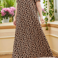 Retro Abaya Dress Women's Plus Leopard Print Maxi Summer Dress