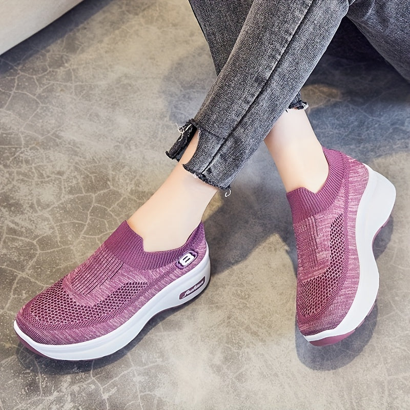 Women's Mesh Panel Sock Sneaker Slip On Platform Shoes