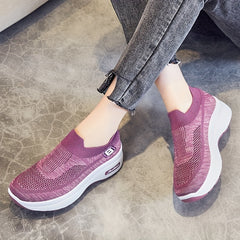 Women's Mesh Panel Sock Sneaker Slip On Platform Shoes