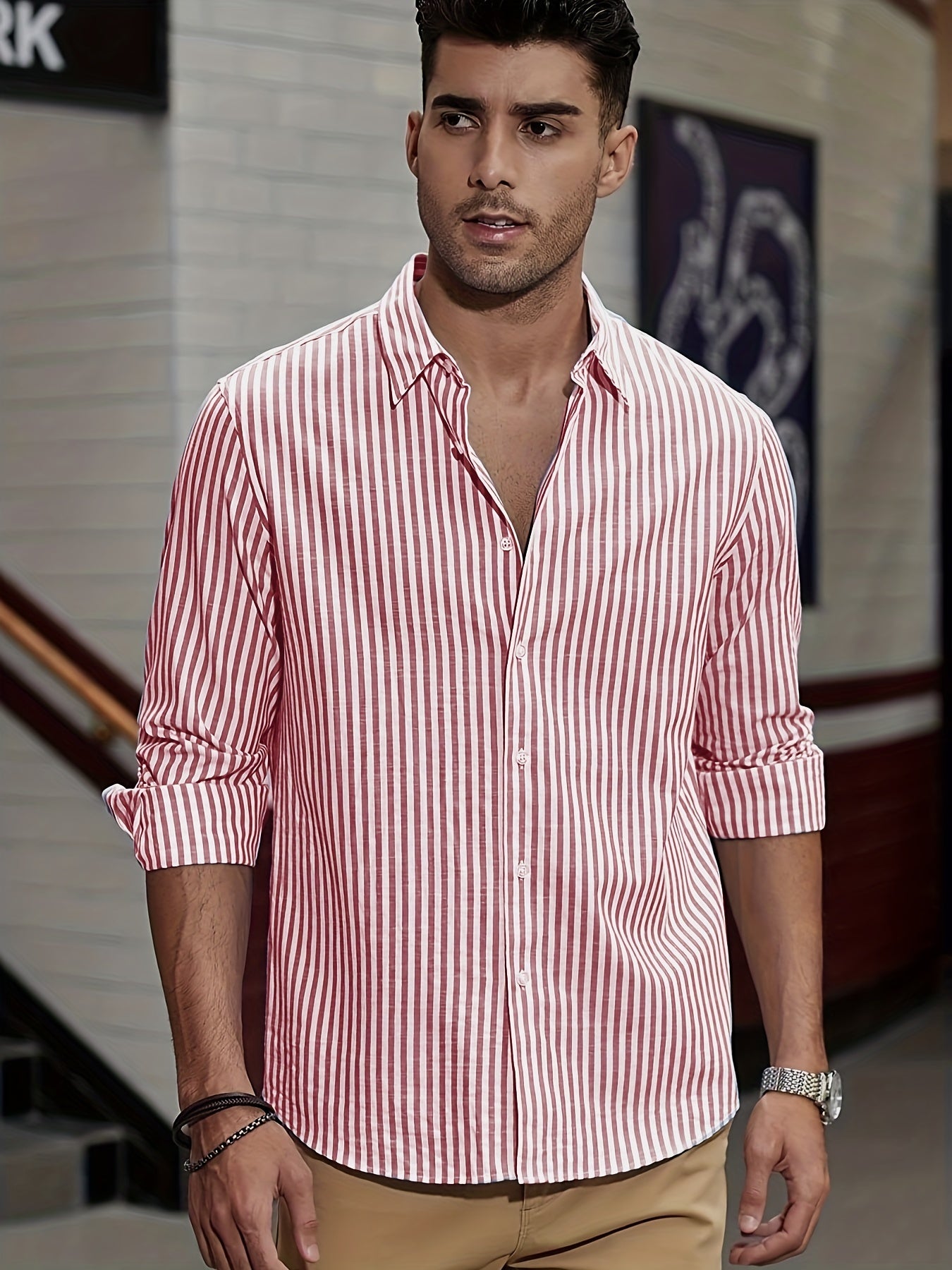 Men's Striped Shirt Long Sleeves Regular Fit
