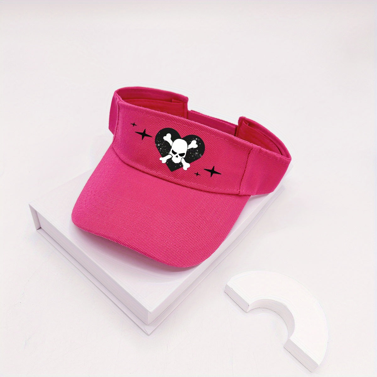 Skull Heart Print Visor Hat Cartoon Hip Hop Lightweight Sun Hat