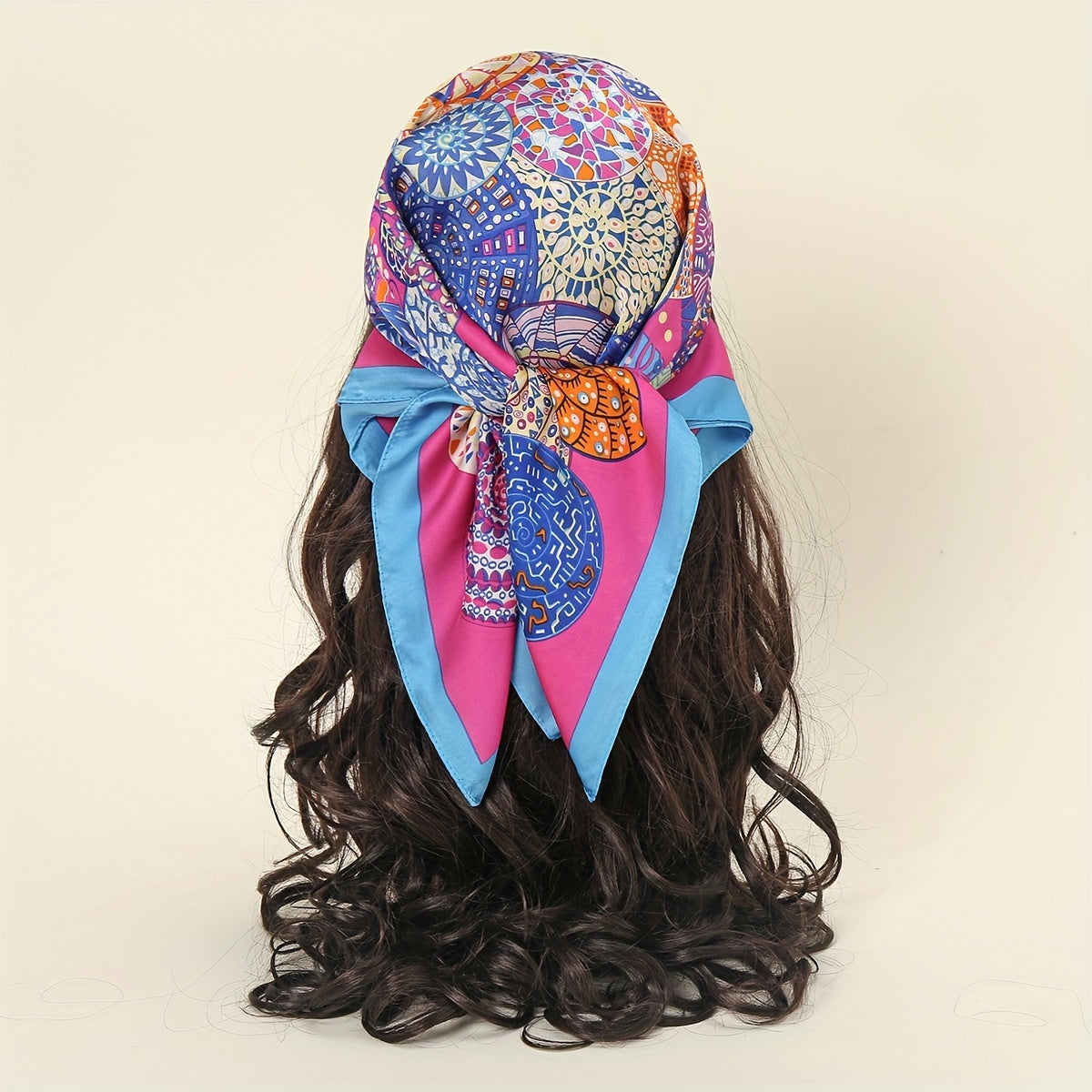 Red Circles Print Bandana Boho Neckerchief Silk Head Wrap Scarf