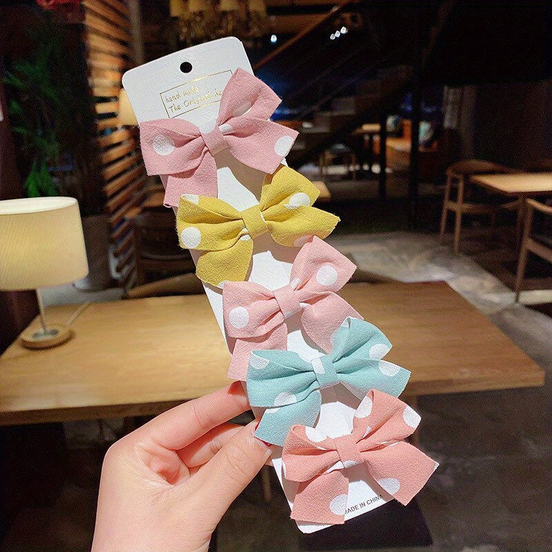 5-Piece Plaid Floral Polka Dot Hair Clips for Baby Girls