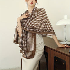 Brown Houndstooth Print Large Scarf Shawl Sunscreen Head Wrap