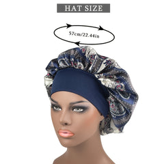 Printed Wide Ribbon Hair Cap Satin Bonnet for Women