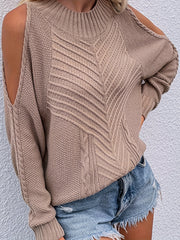Solid Cold Shoulder Sweater Long Sleeve Crew Neck Pullover Jumper