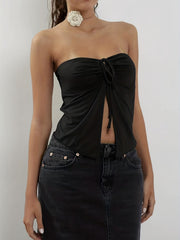 Y2K Split Crop Tube Top Ruched Drawstring