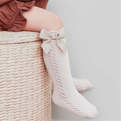 Baby Girls Knee High Socks Bow Stitched Toddler Long Sock