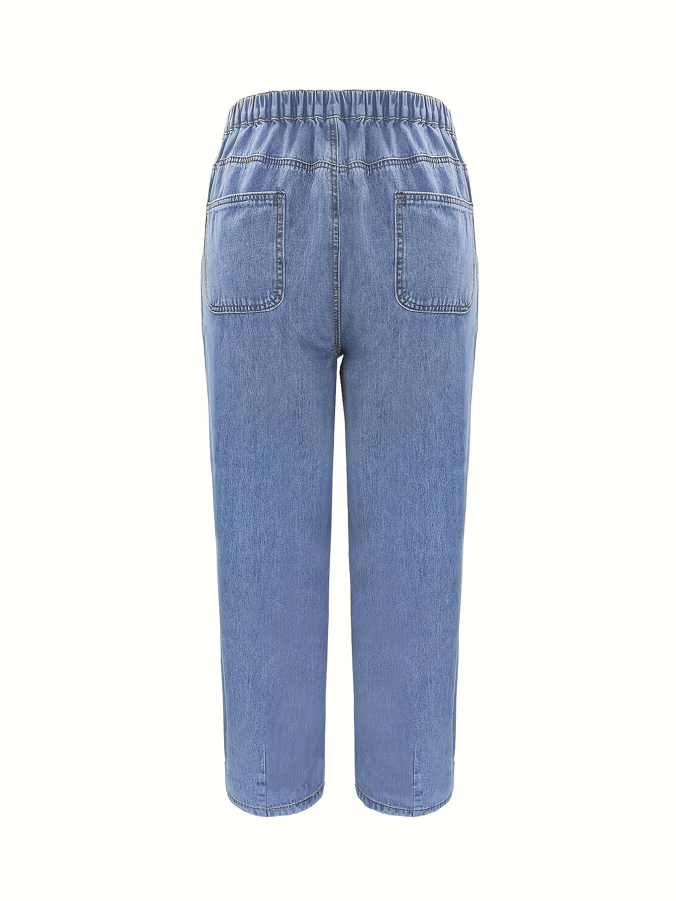 Elastic Waist Denim Pants Baggy Straight Legs Jeans