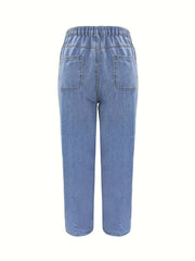 Elastic Waist Denim Pants Baggy Straight Legs Jeans