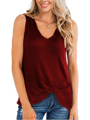 Women's V Neck Waffle Tank Top Slim Fit Cami