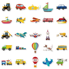 100pcs Cartoon Vehicle Stickers Transportation Decals Waterproof Decorations