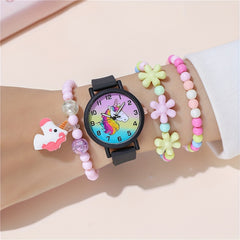 Cartoon Unicorn Kids Watch Set with Silicone Strap