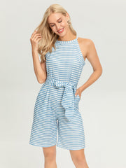 Women's Striped Sleeveless Jumpsuit Wide Leg Pant Party Dressy Jumpsuit