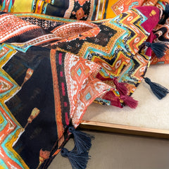 Floral Printed Boho Scarf Lightweight Fringed Shawl for Women