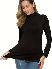 Thin Fleece Warm Long Sleeve Bottoming Top Solid High Stretch Top