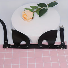 Punk Cat Ears Leather Masks Cosplay Party Halloween Studded Eye Mask