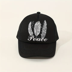 Peach Feather Print Trucker Hat Mesh Breathable Baseball Cap