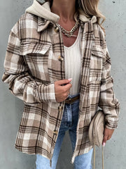 Preppy Button Plaid Drop Shoulder Jacket