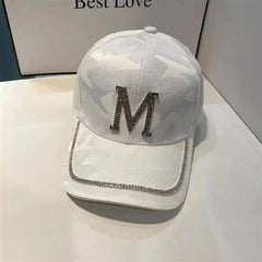 Solid Baseball Cap Rhinestone Embossed Hats Adjustable Sports Hat